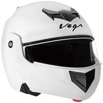 Vega Crux ISI Certified Flip-Up Helmet for Men and Women with Clear Visor(White, Size:L)