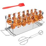 Skinartwork Chicken Legs Wing Grill Rack - Stainless Steel 14 Slots Metal Vertical Roaster Stand with Drip Pan for Smoker Grill or Oven, Collapsible Dishwasher Safe Non-Stick Barbecue Accessories