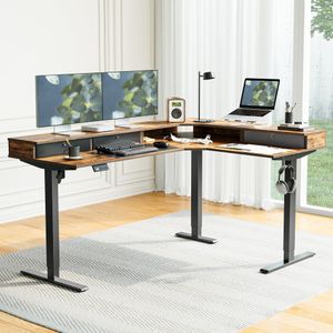 FEZIBO L-Shaped Standing Desk 160x120cm – Adjustable Corner Workstation