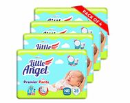 Little Angel Premier Pants Baby Diapers, New Born (NB) Size, 112 Count, Combo Pack of 4, 28 Count/Pack with Wetness Indicator, up to 5 Kg