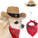 AWOCAN Dog Cowboy Hat and Bandana Scarf Dog Cat Sombrero Puppy Hat Dog Cat Costume Cosplay Cap Puppy Pet Dog Cat Holiday Pet Party Decoration (Khaki)