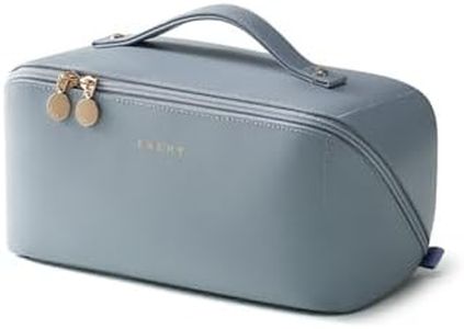 EACHY Travel Makeup Bag for Women, Flat Open Cosmetic Bag, Blue, Large