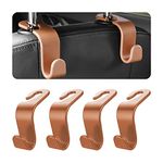 4PCS Car Back Seat Headrest Hooks, Rear Car Seat Storage Headrest Hanger Holder Hooks Organizer, Universal Auto Interior Accessories for Bag Purse Handbag Cloth Coats Grocery (Brown)