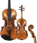 Professional Handcrafted European Violin – Solid Italian Spruce Top & European Maple Back | German Thomastik Strings | French Bridge | Carbon Fiber Tailpiece | Includes Bow & Case (Full Size 4/4)