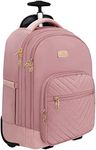 MATEIN Rolling Backpack for Women, 17 Inch Travel Laptop Backpacks with Wheels, Large Carry On Business Luggage Roller Backpack, Waterproof Trolley Suitcase Overnight College Work Computer Bag, Pink