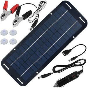 Solar Panel Kit, 30w 12v Solar Trickle Charger, 14 X 5 inch Portable Solar Powered Charger Kit with 4 Suction Cups, High-Efficiency Car Battery Charger for Car Rv Boat Motorcycl