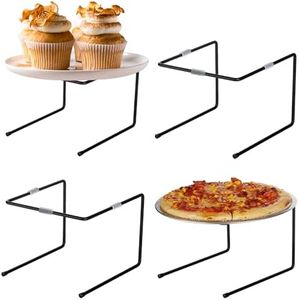 MyGift Black Metal Tabletop Pizza Platter Riser Stands, Set of 4