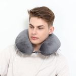 COZYARDS Memory Foam Neck Pillow for Travelling, 1 Year Brand Warranty, Premium Velvet Cover for Superior Comfort & Neck Support, for Flight, Train, Bus, Car Rides or Home Use - Charcoal Grey