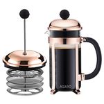 AGARO Royal French Press Coffee And Tea Maker, Borosilicate Glass Body With Sleeves, Glass Carafe, BPA Free Plastic Lid Strainer, 600Ml