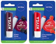 NIVEA Lip Balm, Fruity Blackberry Shine And NIVEA Lip Balm, Fruity Strawberry Shine,2 Count (Pack of 1)