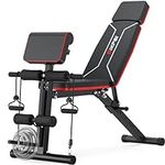 GIKPAL Adjustable Weight Bench, Foldable Workout Bench for Home Gym, Incline Decline Flat Exercise Bench Press for Full Body Strength Training w/Extended Headrest and Leg Extension (Black - New