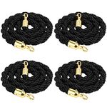 PINGEUI 4 Packs 4.9 Feet Stanchion Twisted Rope, Hemp Braided Queen Barrier Ropes, Barrier Ropes with Hooks for Hotel, Concerts, Theater, Black