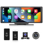 CAMECHO 9.3 Inch Touch Screen Car Stereo, Wireless CarPlay and Android Auto, Portable Car Audio Receiver with Front Dash & Rear View Camera, Bluetooth, AUX/FM, Voice Control, for 7-32V Dashboard Mount