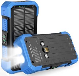 Solar Charger Power Bank 20000mAh Portable Wireless Charger with Built-in Cables, USB-C Fast Charging Battery Pack, Outdoor Phone Charger with Dual LED Flashlight for Camping, Hiking, Emergency (Blue)