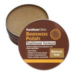Furniture Clinic Natural Oak Coloured Beeswax Polish for Wood & Furniture - 200ml. Natural Finishing Wood Wax for All Types of Furniture & Wooden Surfaces. Colour, Protect & Enhance