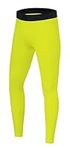 PowerLayer Boys' Running Football Tights Compression Base Layer Leggings - Lime Punch, 8-10 Years