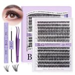 DIY Lash Extension Kit 280pcs Individual Lashes Cluster B&Q D Curl Eyelash Extension Kit Lash Clusters with Lash Bond and Seal and Lash Applicator Tool for Self Application (KIT,30D40D-0.07D-9-16MIX)