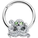 Body Candy 16G 316L Steel Hinged Segment Ring Seamless Cartilage Nipple Green Accent Octopus Nose Hoop 3/8"