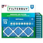 Filterbuy 13.25x13.25x1 Air Filter MERV 13 Optimal Defense (12-Pack), Pleated HVAC AC Furnace Air Filters Replacement (Actual Size: 13.25 x 13.25 x 1.00 Inches)