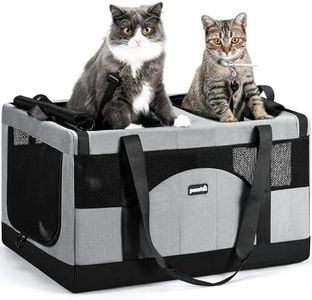Pecute Cat Carrier for 2 Cats,Dual Cabin Multi Cat Travel Carrier with Removable Divider and Sturdy Frame,Collapsible,Soft,can Hold 20lbs+ for 2 Small Kitten,Medium Dog,Extra Large for Travel,Gray