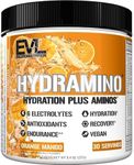 Evlution Nutrition HYDRAMINO Complete Hydration Multiplier, All 6 Electrolytes, Vitamin C & B, Fluid Boosting Aminos, Coconut Water, Endurance, Recovery, Antioxidants, 30 Serve, Orange Mango
