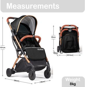 Lejoux Baby Stroller – Black Lightweight Pushchair