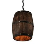 Newrays Antique Wood Wine Barrel Pendant Lamp Hanging Rustic Unique Kitchen Bar Ceiling Lamp Light Fixtures (XS)