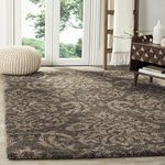 Safavieh Florida Shag Collection 4' Square Smoke/Beige SG460 Damask Non-Shedding Living Room Bedroom Dining Room Entryway Plush 1.2-inch Thick Area Rug