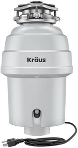 KRAUS WasteGuard 1 HP Continuous Feed Garbage Disposal with Ultra-Quiet Motor for Kitchen Sink with Power Cord and Flange Included, KWD201-100MCG