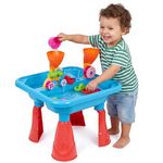 The Magic Toy Shop Sand and Water Table, 23-Piece Set, Blue – Includes Watering Can & Accessories, Two Compartments & Drainage – Kids Outdoor Play Equipment for Messy Sandpit Play for Boys & Girls