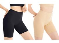 Amazingjoys Seamless Slip Shorts Women's Smooth Slip Panties for Under Dresses,Black+Beige,M-L