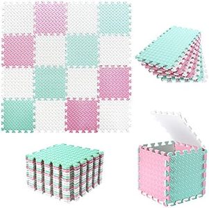 Tamiplay 16 Tiles Kids Baby Play Mat, 0.4 Inch Thicked Foam Interlocking Floor Mats, Soft Eva Foam Play Mat, Colorful Puzzle Play Mat Exercise Mats for Toddler with Storage Bag(White/Pink/Bean Green)