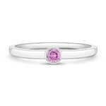 925 Sterling Silver Pink Simulated Tourmaline Birthstone Cubic Zirconia Bezel Ring For Young Girls & Pre-Teens Size 5 - Pretty in Pink CZ Jewelry for Little Girls - October Birthday Gifts for Children