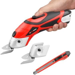 Cordless Electric Scissors with Two Blades, TOOLSPACE Electric Cardboard Cutter Electric Fabric Scissors for Cutting Fabric, 4V Lithium-Ion Rechargeable Battery, Easy Carry and Fast Charging