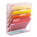 EASEPRES 6 Tier Pink Wall File Holder Organiser Mesh Wall Mounted Magazine A4 Paper Letter Storage Rack for School Home Office Organisation