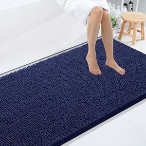 Smiry Luxury Chenille Bathroom Rugs 71x47, Extra Soft and Absorbent Shaggy Bath Mat, Machine Washable, Non-Slip Plush Carpet Runner for Tub, Shower, and Floor, Home Decor Accessories, Navy Blue
