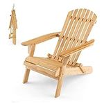 RELAX4LIFE Folding Adirondack Chair, Weather Resistant Outdoor Leisure Armchair, Wooden Adirondack Lounger Chair Seat for Garden Patio Yard Poolside (93 x 70 x 80 cm)