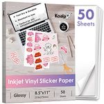 Koala Printable Vinyl Sticker Paper for Inkjet Printer - 50 Sheets White Glossy Sticker Paper, Waterproof Sticker Printer Paper 8.5x11 Inch, Tear-Resistant, Removable