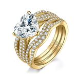 JewelryPalace Love Heart 3ct Cubic Zirconia Solitaire Engagement Rings for Women, 925 Sterling Silver Yellow Gold Promise Ring for her, Simulated Diamond Twisted Wedding Band Enhancer Bridal Sets 8