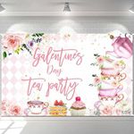 Ticuenicoa Romantic Happy Galentine's Day Tea Party Banner - 70.8x43.3 Inches Backdrop for Girls' Valentine's Day Decorations and Photography Supplies