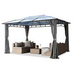 TOOLPORT ALU DELUXE Garden Gazebo 3x4m waterproof 8mm polycarbonate roof pavilion 4 side walls/panels Party Tent grey 9x9cm profile