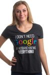Ann Arbor T-shirt Co. My Husband Knows Everything | Wife Women's V-Neck T-Shirt-(Vneck,M) Heather Black