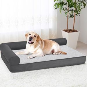 Advwin Dog Bed for Large Dogs - Orthopedic Dog Sofa Beds, Memory Foam Neck Support Couch, Pet Bed Mattress Cushion with Removable Washable Cover XL Grey