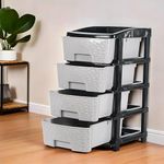 Kuber Industries 4-Layer & 55 Ltr Plastic Drawer Storage Organiser | Modular Kitchen & Toy Organizer For Kids Room | Black & Grey