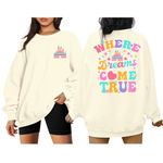 ASTANFY Magic Kingdom Sweatshirt for Women Castle Graphic Sweatshirts Oversized Family Vacation shirts Long Sleeve Pullover, Apricot, Large