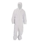 PACKAGING AND DISPOSABLES Disposable Coveralls Overalls Boilersuit Hood Painters Protective Suit (White) (1, Small)