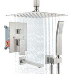 gotonovo Brushed Nickel Tub Shower System Combo Set with Spout 12 Inches Ceiling Mount 3 Function Mixer Shower Combo Set Rainfall Shower Head Handheld Shower Bathroom Luxury Rough-in Valve Trim Kit