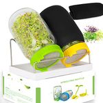 Seed Sprouting Jar Kit, 2 Mason Jars with Screen Sprout Lids, 2 Blackout Sleeves, Drain Tray, Stainless Steel Stand, Sprouts Growing Kit (Yellow&green)