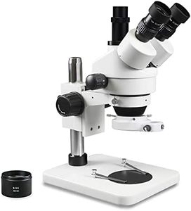 Parco Scientific PA-1FX-IFR09W Trinocular Zoom Stereo Microscope | 10x Widefield Eyepiece | 0.7X—4.5X Zoom Range, 3.5X—45x Magnification Range, 0.5X Barlow Lens | Pillar Stand | 144-LED Ring Light