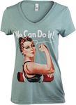 Rosie The Yogi | Cute, Funny Riveter Yoga Mat Fun Workout V-Neck T-Shirt Top for Women-(Vneck,L)